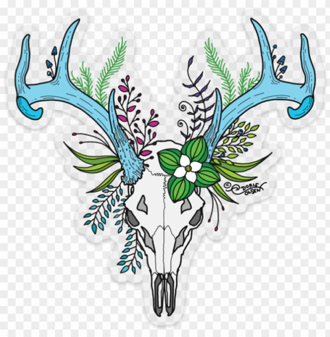 sitka black-tailed deer skull with blue antlers PNG files with no backdrop pack