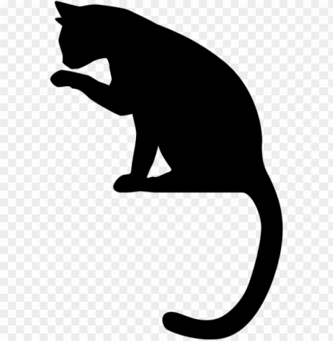sitting cat silhouette vector clip art public domain - cat licking paw silhouette PNG images for websites