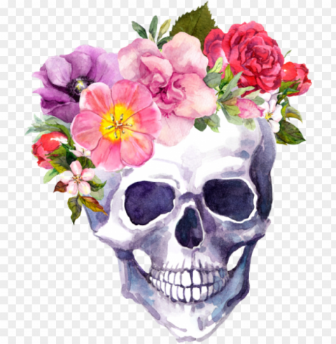 skull with flower crow Isolated Artwork in HighResolution PNG