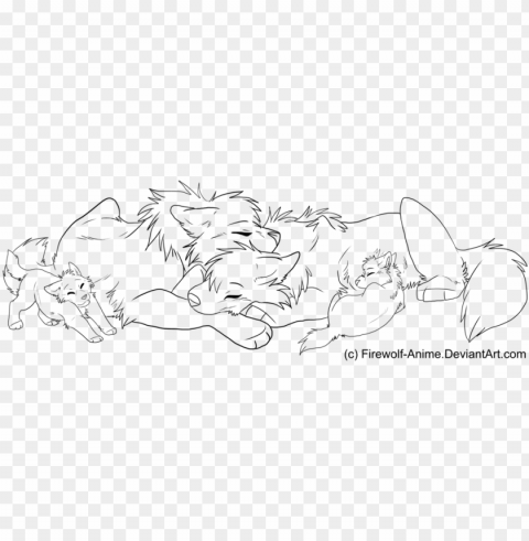 sleepy wolf family lineart by firewolf on - anime wolf family drawings PNG files with no backdrop required