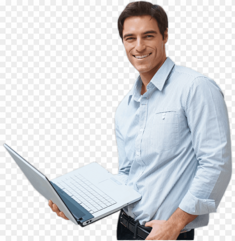 small laptop man - student using laptop PNG picture