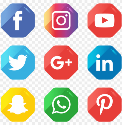 social media icons set vector social media icon - information technology flat icons Isolated Artwork on Clear Background PNG