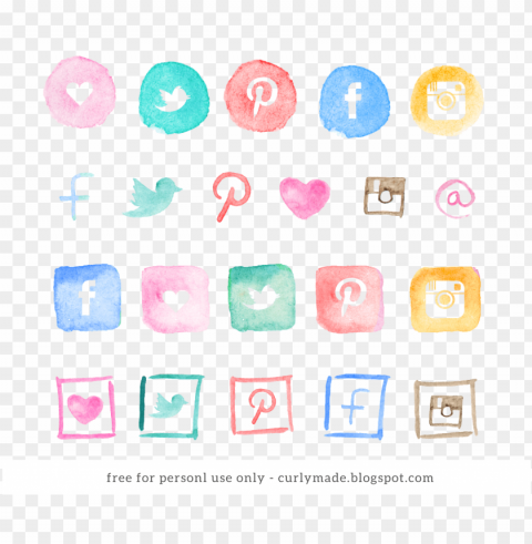 social media icons watercolor High-quality transparent PNG images comprehensive set