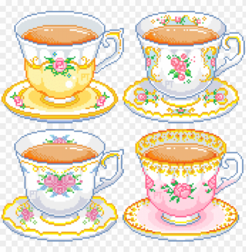 some designs from a recent collaboration with stitchonomy - pixel art tea cu PNG images with transparent elements