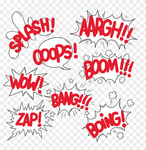 Splash Oops Wow Boom Bang Boing Zap Aargh Stickers Isolated Character In Clear Background PNG