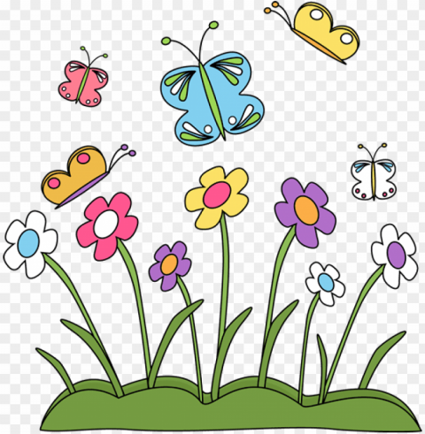 spring flowers and butterflies clip art - clipart of spring seaso Transparent PNG Isolated Item with Detail