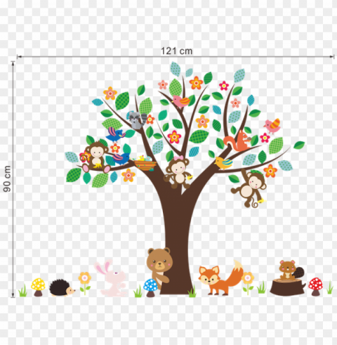 spring tree and animals wall sticker size - cartoon big tree Clear PNG