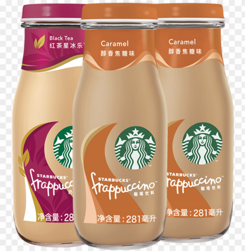 starbucks starbucks coffee drink frappuccino 2 bottles - starbucks frappuccino chilled coffee drink caramel CleanCut Background Isolated PNG Graphic
