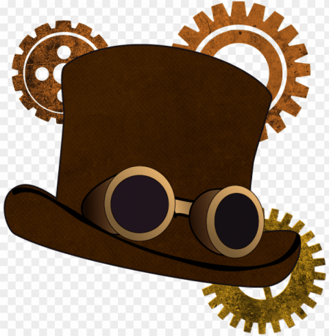 steampunk hat and gears - vector graphics Transparent Background PNG Isolated Illustration