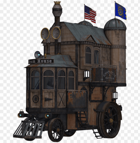 steampunk locomotive side view - steampunk house train mugs PNG Isolated Subject on Transparent Background