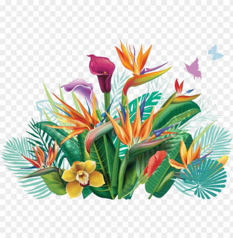sticker eventail de fleurs tropicales ambiance sticker - tropical leaf Transparent PNG Isolated Subject