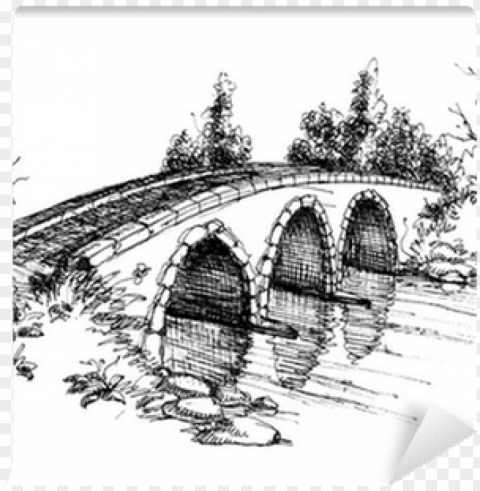 stone bridge over river sketch wall mural - bridge sketch PNG with alpha channel