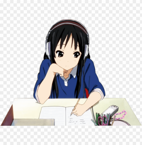 studying - anime girl doing homework Transparent PNG images complete package