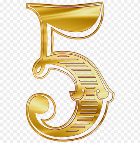 stylish printable numbers 0-9 gold - numero 5 en dorado PNG images with transparent canvas