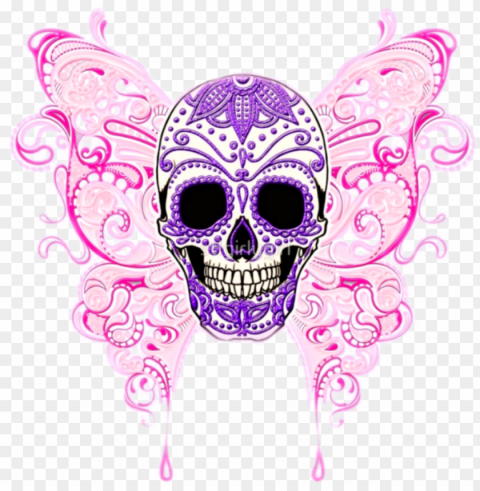 sugarskull pink purple skull butterfly - daliart clear stamp henna butterflies PNG files with no background assortment