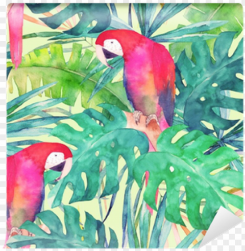 summer seamless pattern with watercolor parrot palm - watercolor painti Free PNG images with transparent layers