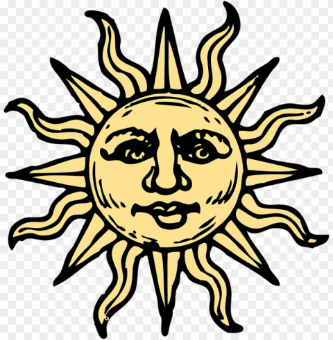 sun woodcut clip art at clker - sun with a face High Resolution PNG Isolated Illustration