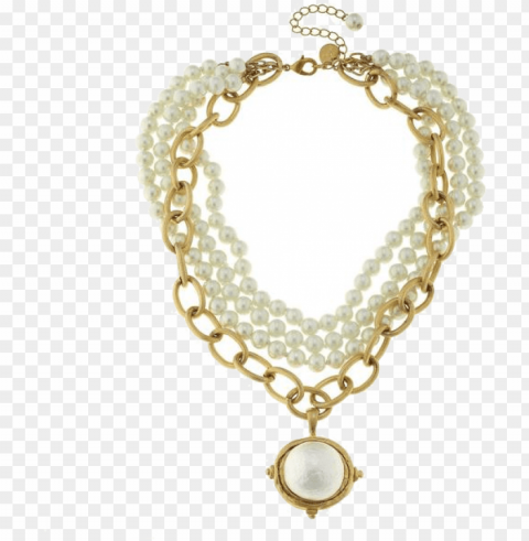 susan shaw handcast gold cotton pearl and gold chain - necklace Transparent Background Isolated PNG Item