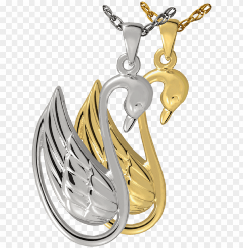 swan cremation jewelry shown in silver and gold metals - gold-plated cremation jewelry swa PNG download free