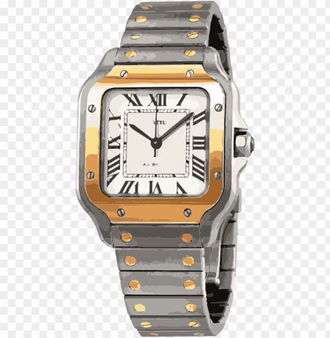 swiss watch in white gold and yellow gold with screws - cartier tank solo HighQuality PNG with Transparent Isolation PNG transparent with Clear Background ID 8f56456b