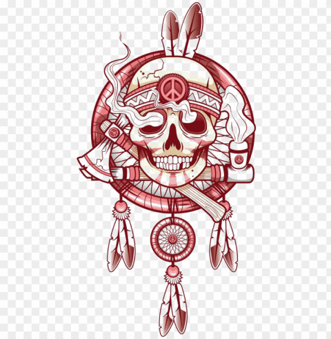 tattoo art skull t-shirt indian drawing clipart - dream catcher drawing with skull PNG with Isolated Transparency
