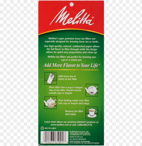 tea filters - 40 count - melitta Transparent PNG Image Isolation