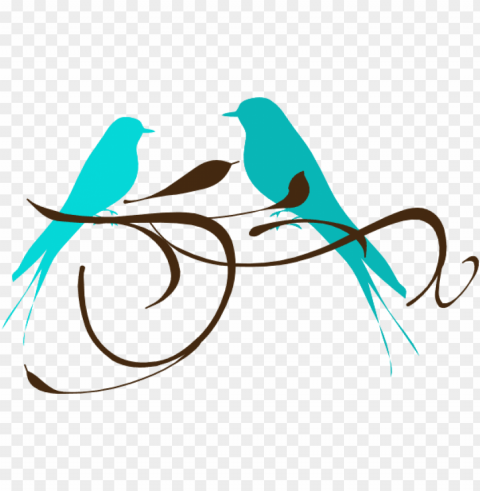 teal love birds Transparent Background PNG Isolated Illustration