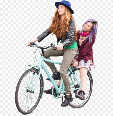 teenagers friends girls biking group photo on bicycle - cut out girl bike Isolated Item in Transparent PNG Format