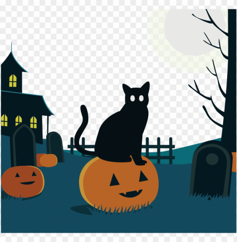 the black cat in - jack-o'-lanter Clear Background PNG Isolated Design Element