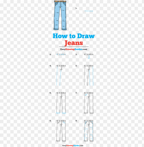 the complete jeans drawing tutorial in one image - draw cute pencil step by ste Images in PNG format with transparency