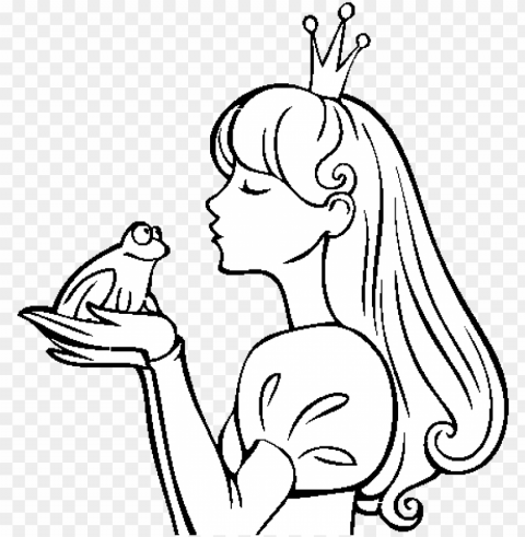 the princess and the frog coloring page - princesa y la rana Isolated Graphic on Clear PNG