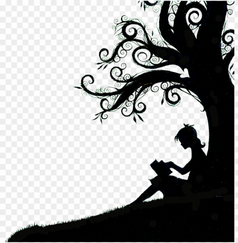 then they came for me and there was no one left to - silhouette of girl reading under a tree PNG files with no background assortment