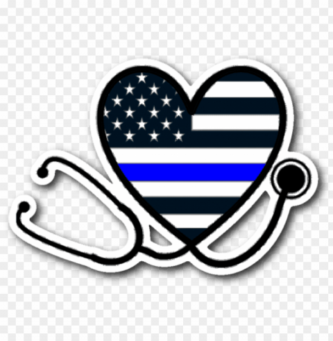 thin blue line heart stethoscope flag die cut vinyl - thin blue line stethoscope Isolated Object in HighQuality Transparent PNG