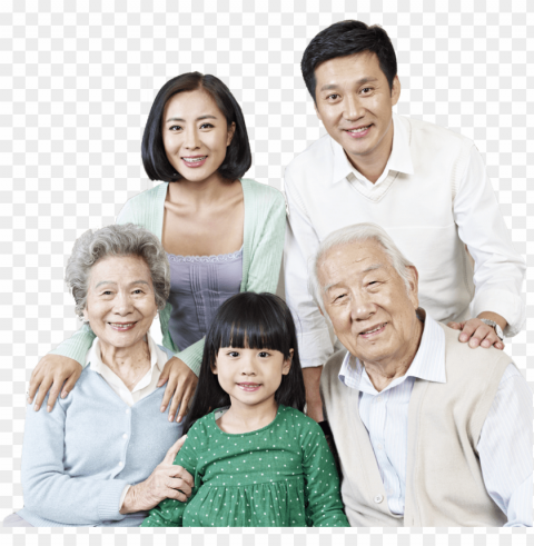 three generation asian family PNG images for mockups