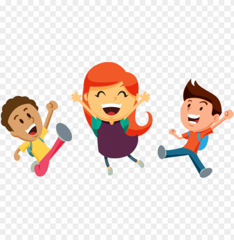 three kids cheering - children cheering clipart Isolated Artwork on Transparent PNG