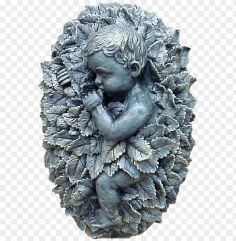 thumb sucker cherub covered with leaves plaque material - statue Transparent PNG images bulk package