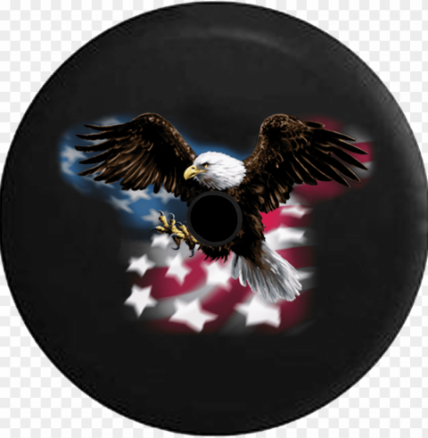 tirecoverpro american bald eagle flying over flag Transparent Background Isolated PNG Figure