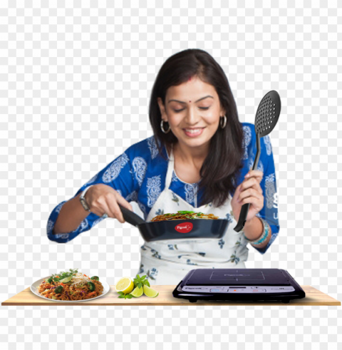 transform the way you cook with pigeon's smart kitchen - indian female chef cooki Isolated Character with Transparent Background PNG PNG transparent with Clear Background ID 36475c4e