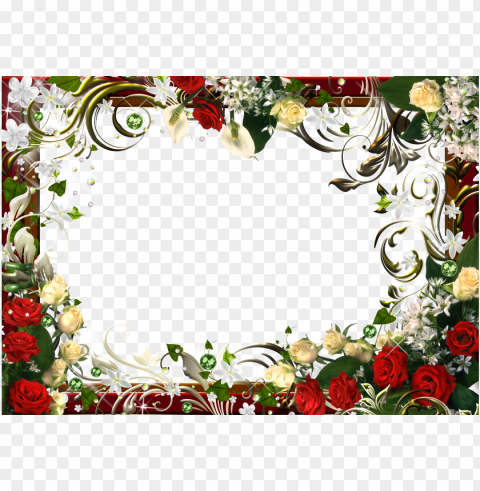Floral Frame with Red and White Roses ClearCut Background PNG Isolation
