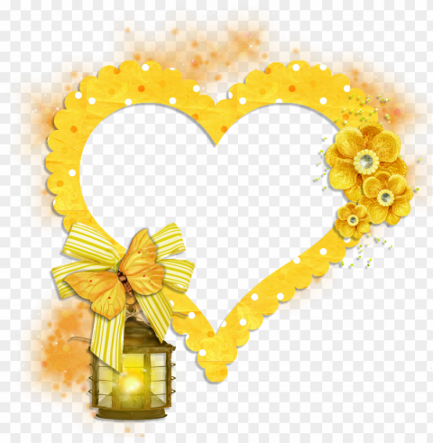 transparent frame yellow heart with butterfly flowers - butterfly frame PNG Image with Isolated Subject