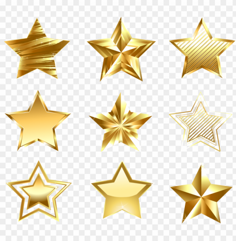 transparent golden stars set - transparent background gold stars clipart PNG graphics with clear alpha channel