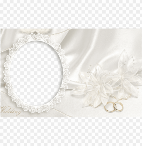 Elegant Wedding Frame with White Flowers and Rings PNG with isolated background