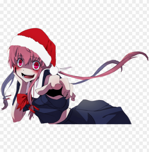  transparent yuno gasai santa hat source - pink hair psycho anime girl PNG with Isolated Object PNG transparent with Clear Background ID 05396548