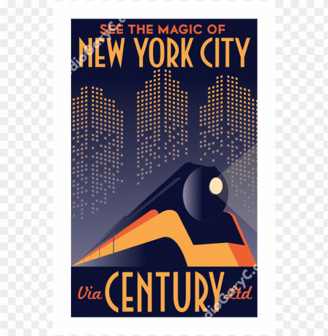 travel posters images art deco new york city train - art deco new york poster PNG Image with Isolated Artwork