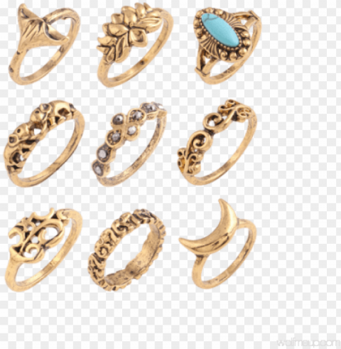 trendy artificial turquoise moon elephant alloy ring - rotita turquoise decorated gold metal ring set Transparent PNG pictures archive