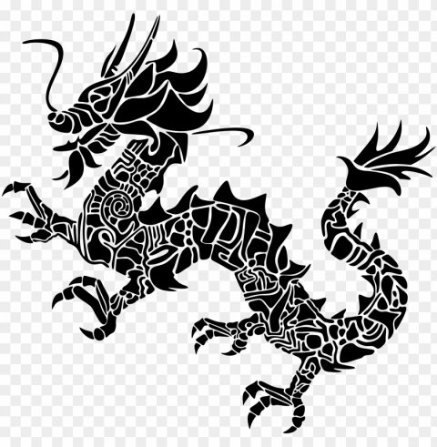 tribal asian dragon silhouette icons - chinese dragon art PNG images without subscription