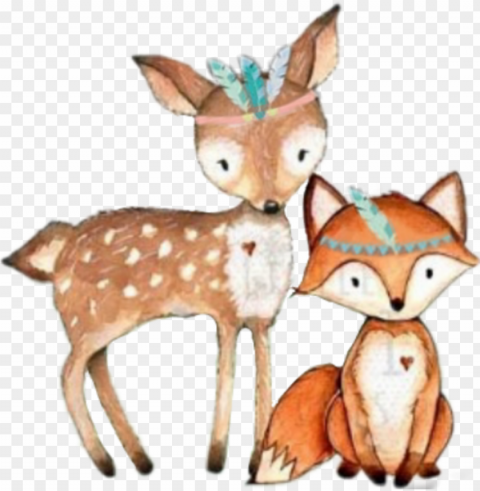 #tribal #fox #deer #woodland #forest #animals - deer nursery print Isolated Graphic on HighQuality Transparent PNG