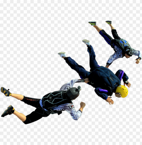 triple skydivers before opening parachute Transparent Background Isolation in PNG Format
