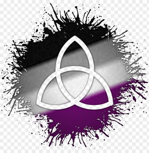 triquetra symbol silhouetted out of asexual flag paint - bear pride atheist square sticker 3 x 3 PNG images with no royalties