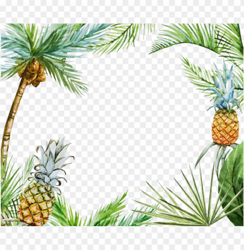 tropical leaves frame valeriam trendme net - pineapple decor shower curtain set by ambesonne watercolor PNG images for mockups